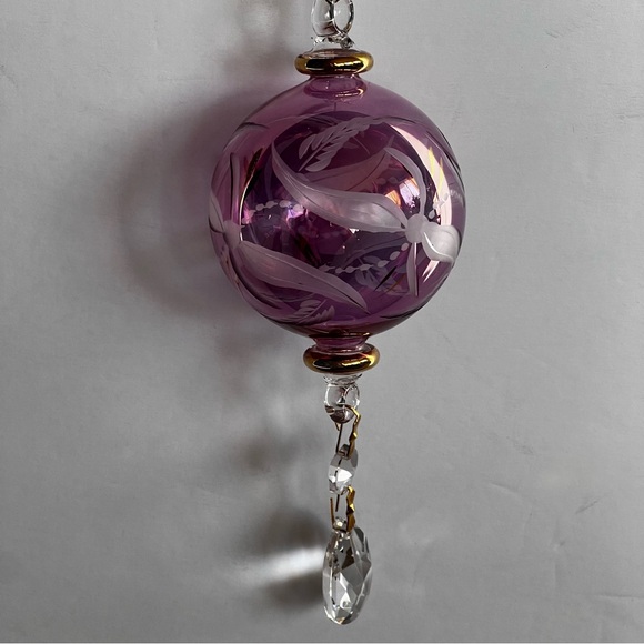 Fine Egyptian Glass Christmas Ornament 7.5” Pink Etched - Picture 1 of 13